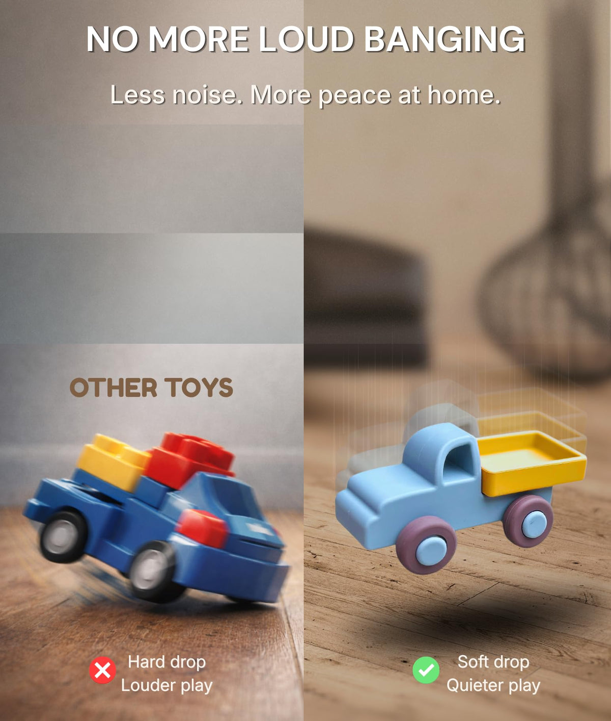 Pattern Frenzi silicone toy car designed for quiet indoor play.