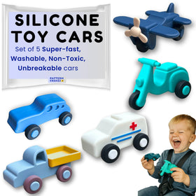 Pattern Frenzi silicone toy car with smooth rolling wheels for floor play.