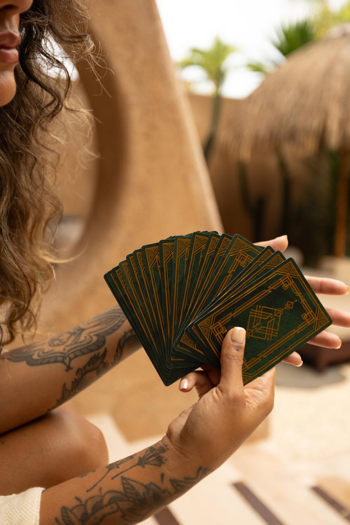Pauseology True Intentions Art Deco green and gold foil inspires focused intuition.