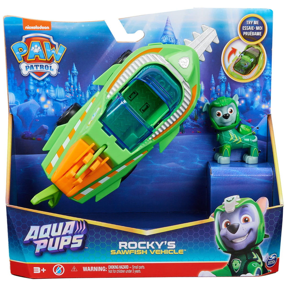 Paw Patrol Aqua Pups transforming vehicle shows canopy and wings in rescue mode.