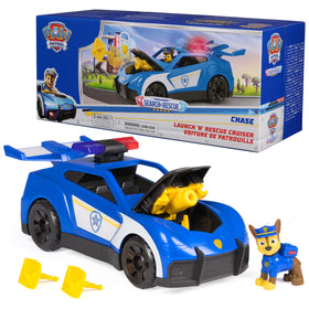 PAW Patrol Chase Launch 'N' Rescue Cruiser with lights in action enhances rescue play.