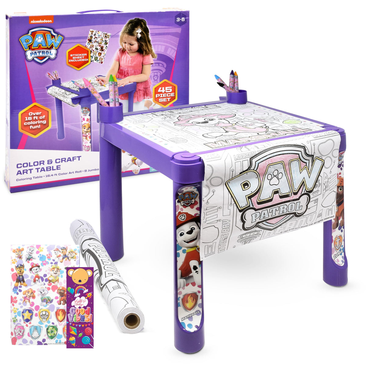 Paw Patrol color & craft art table purple ready for imaginative coloring sessions