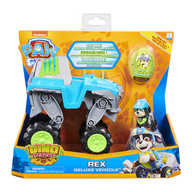Unbox the PAW Patrol Rex mystery dinosaur figure for added play.