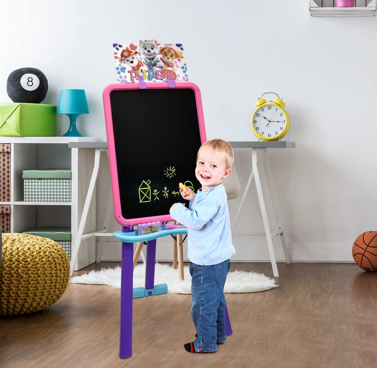 Paw Patrol markers and chalk included for versatile art sessions.