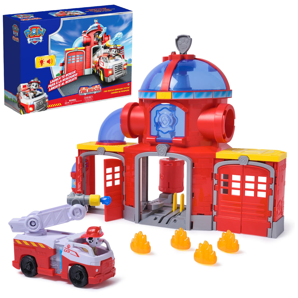 Paw Patrol Fire Rescue Command Center featuring Marshall figure for imaginative rescue play.
