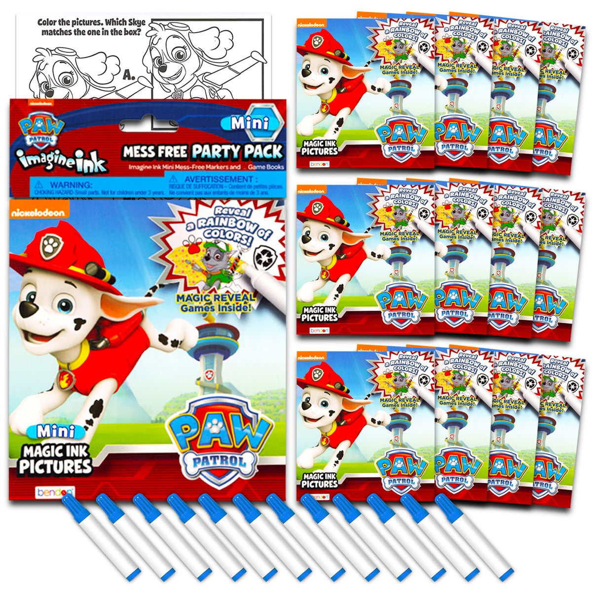 Paw Patrol Imagine Ink book cover shows color scenes without mess