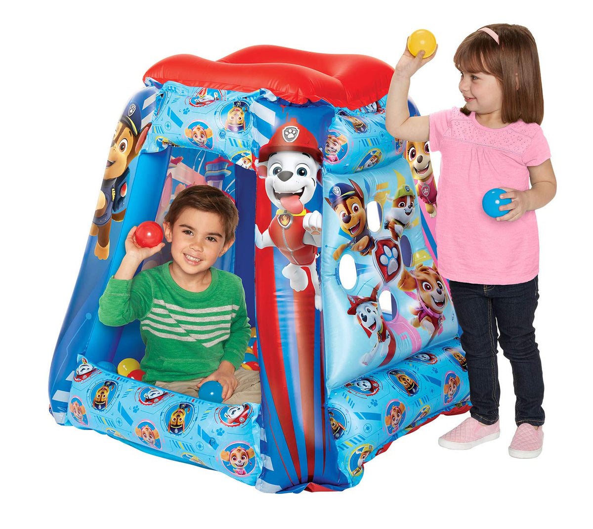 Paw Patrol ball pit with ball-toss roof invites active play and imagination