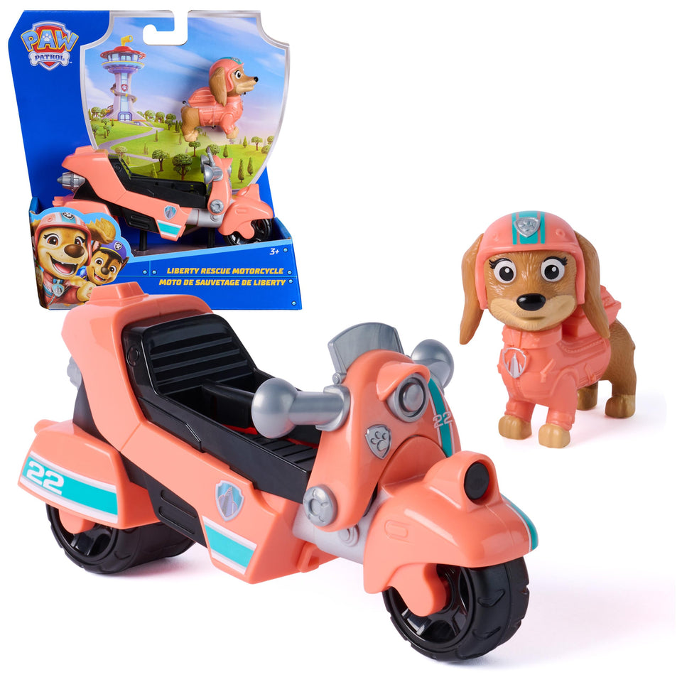 Paw Patrol Liberty rescue motorcycle with figure for imaginative adventures.