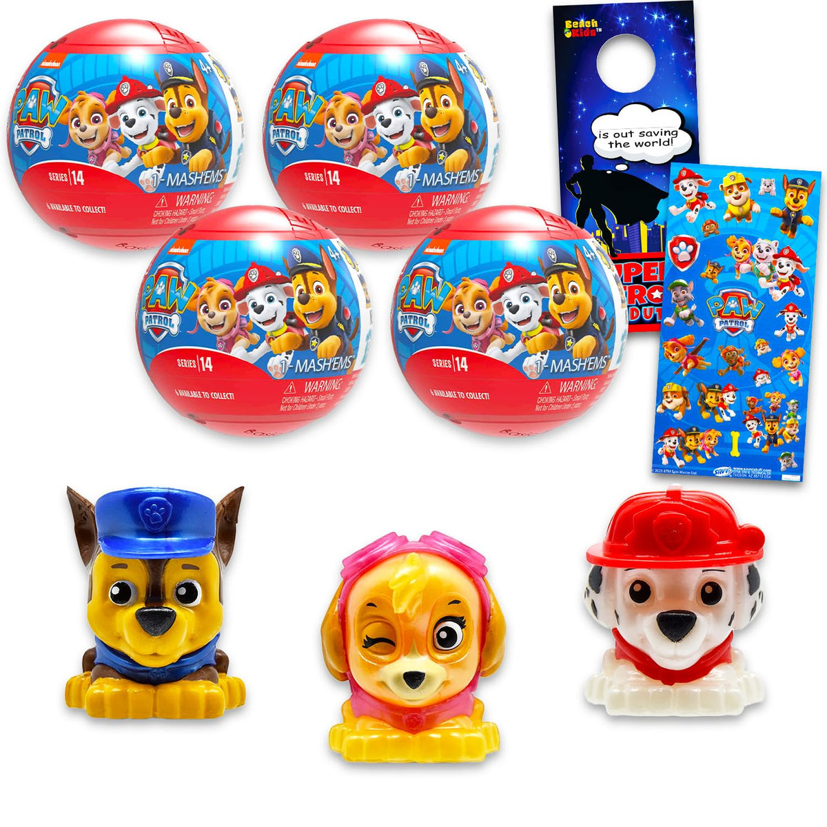 Paw Patrol Mash'Ems blind balls featuring Chase and friends for party favors and imaginative play.