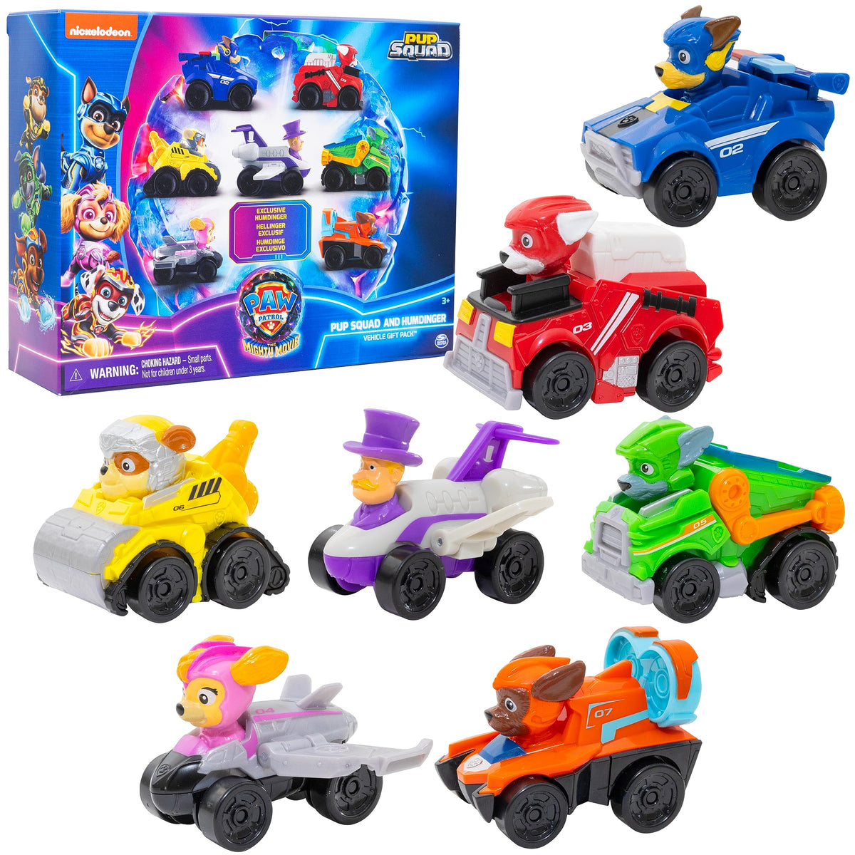 PAW Patrol Mighty Movie seven-vehicle set in action for imaginative play