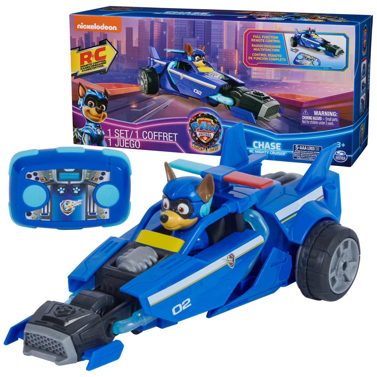 PAW Patrol Mighty Movie RC Car Chase front view for authentic pretend play