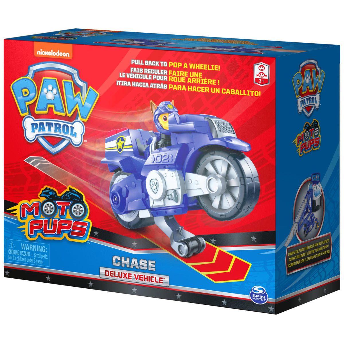 Includes one Chase figure and one Moto Pups Deluxe Vehicle