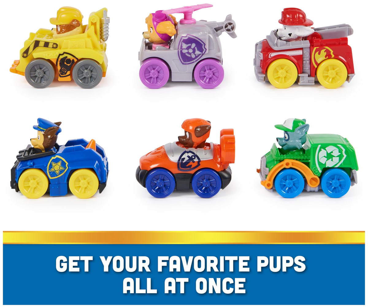 PAW Patrol Pup Squad Racer Rocky car for kids, encourages imaginative building play.