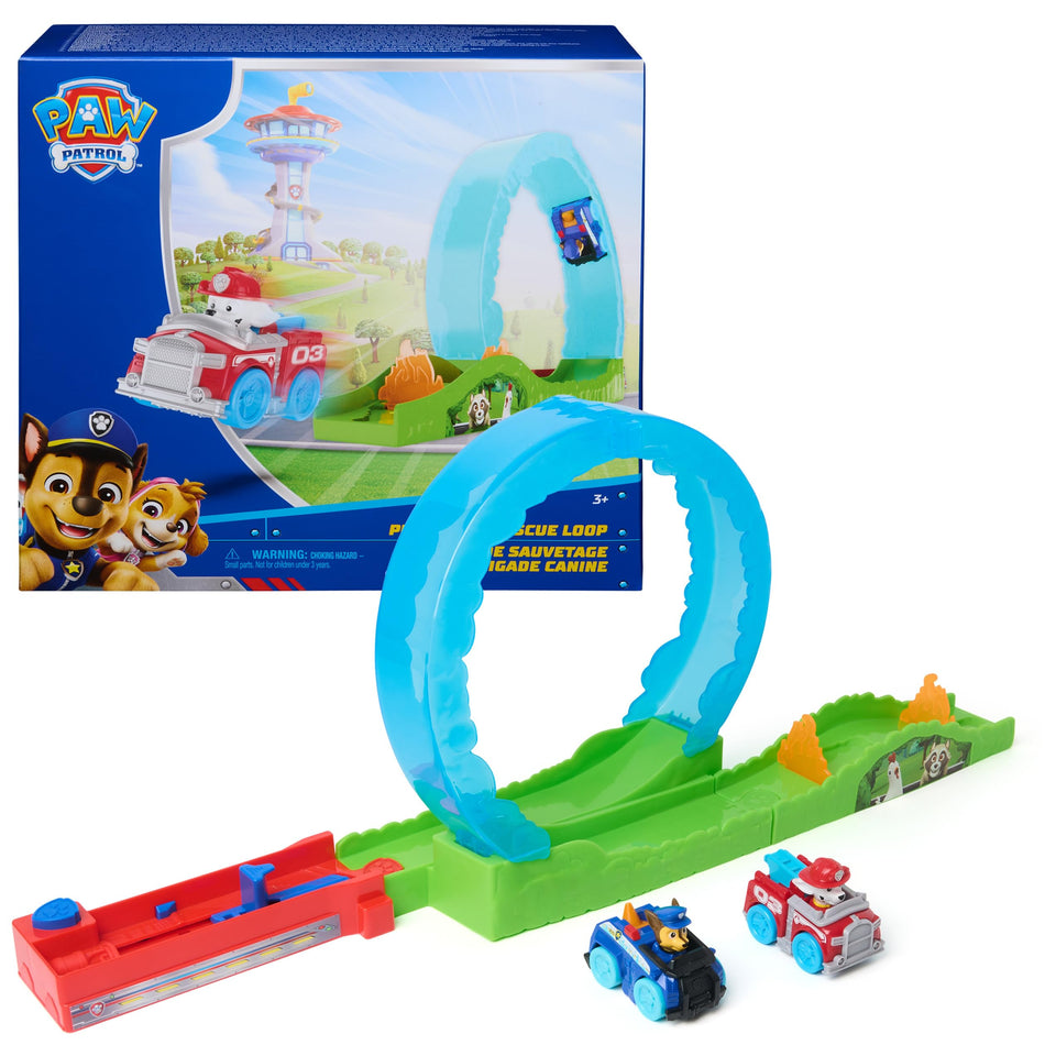 PAW Patrol Pup Squad Rescue Loop playset with launchable vehicles sparks imaginative play