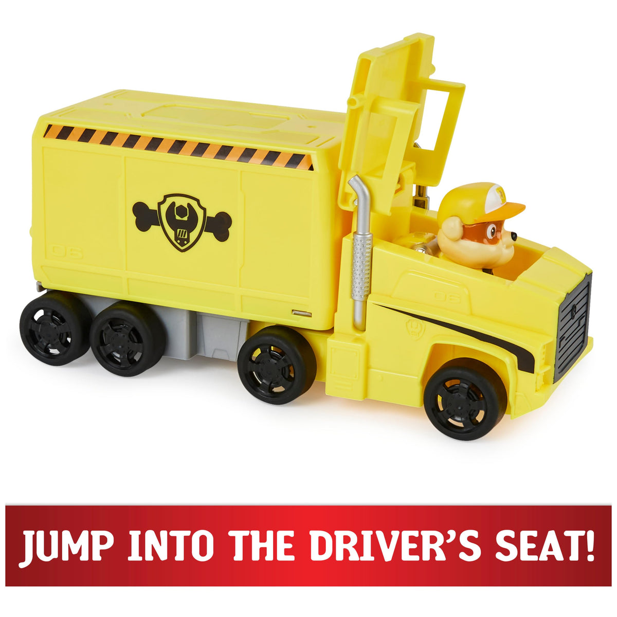 PAW Patrol Rubble preparing to load material storage bin during play