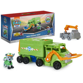 Paw Patrol Rocky figure with transforming-big-truck for action-packed rescue play.
