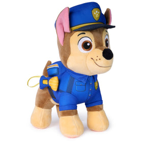 PAW Patrol Chase plush with backpack and flashlight for imaginative rescue play.