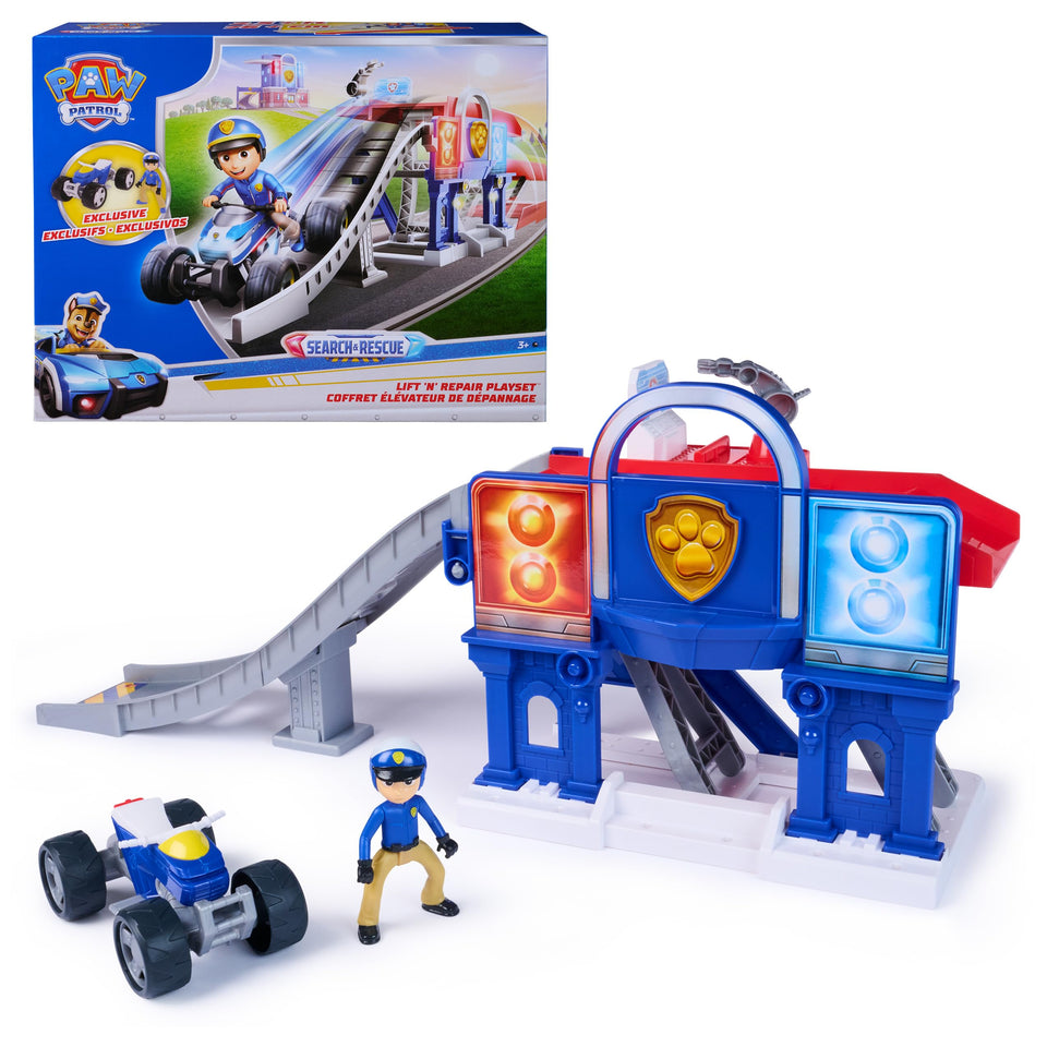 PAW Patrol lift-n-repair playset highlights Ryder on a scissor lift for imaginative rescues.
