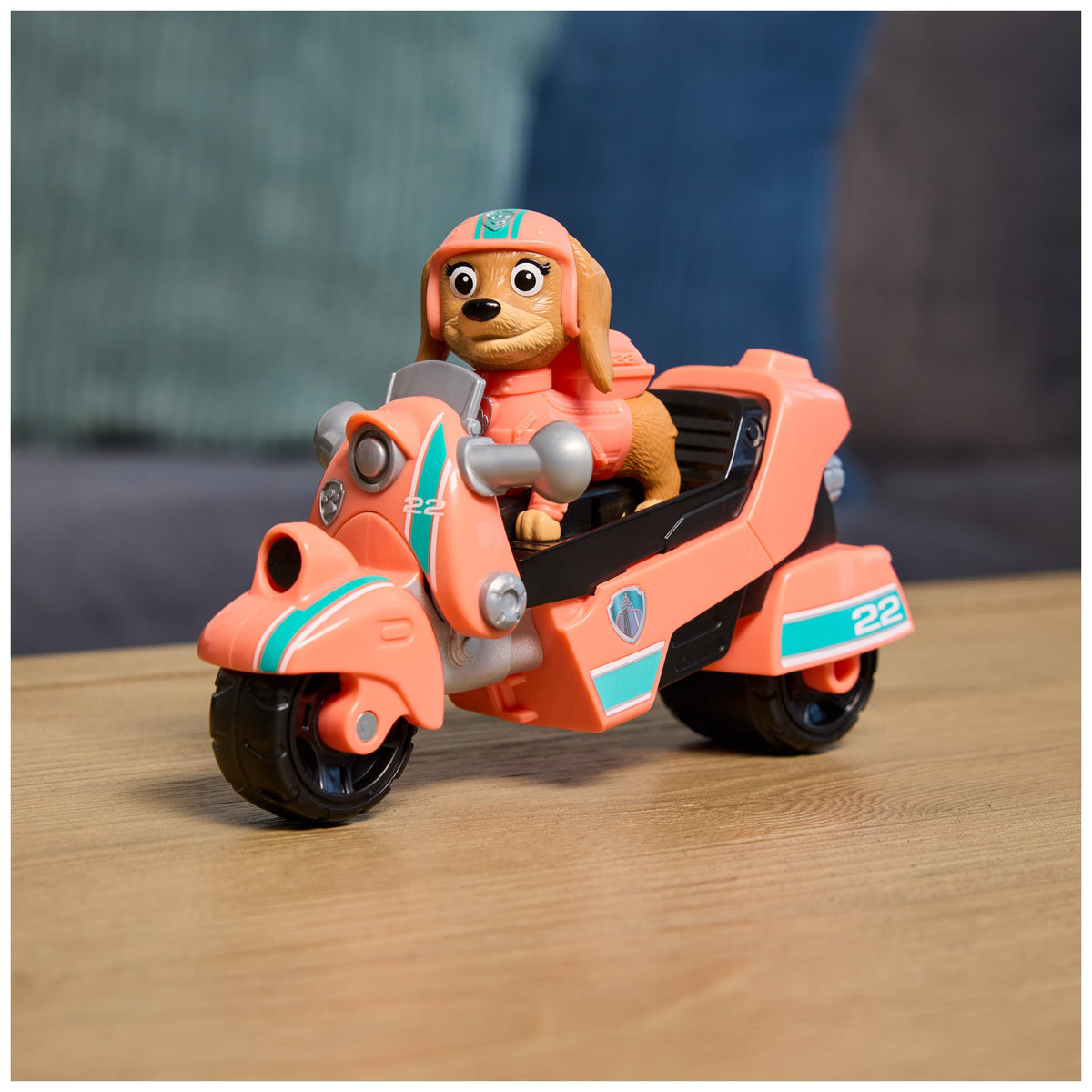 Paw Patrol figure securely attaches to motorcycle for durable play moments.
