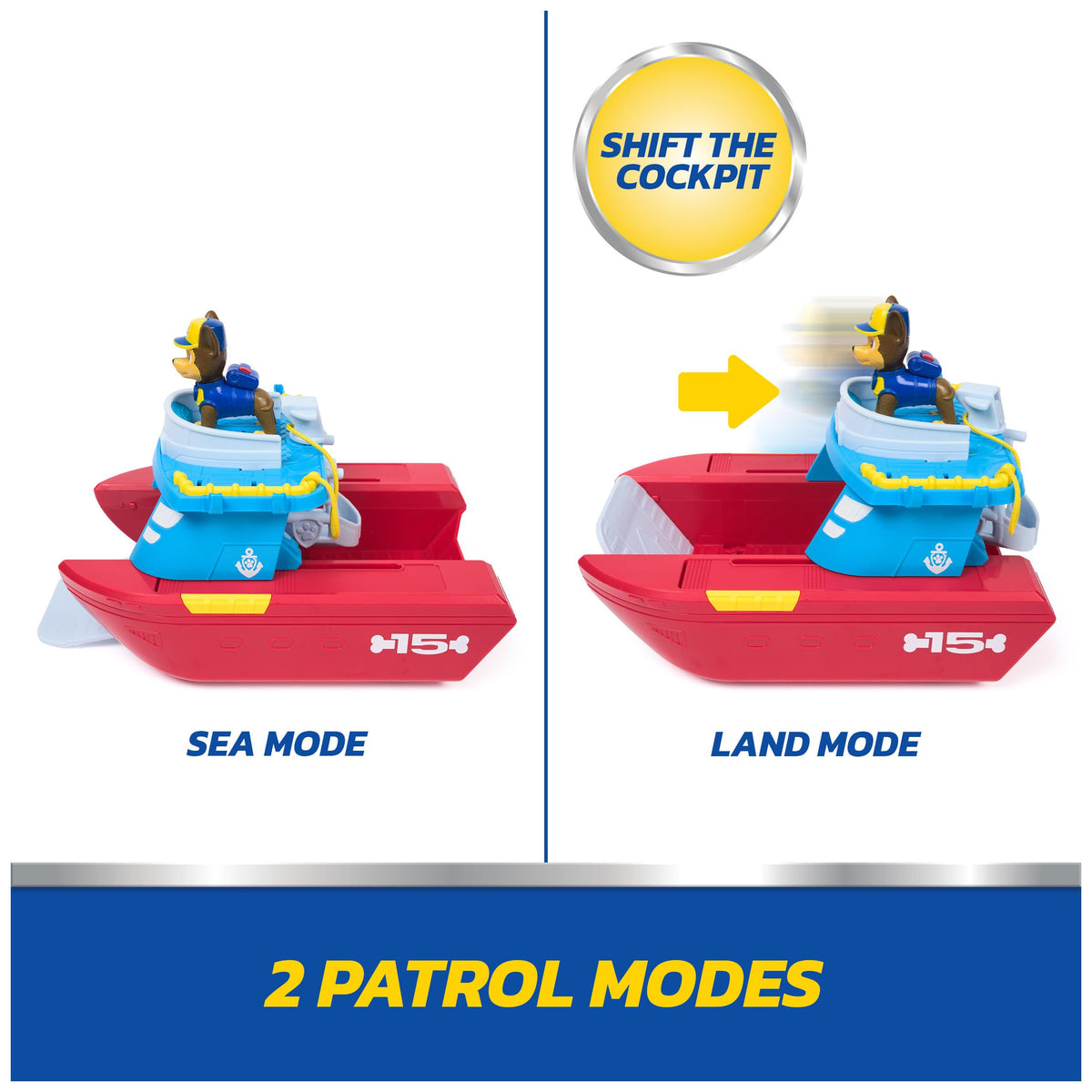 PAW Patrol shark figure with rescue claw enables interactive high-seas action.