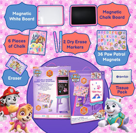 Paw Patrol easel with dry erase board for quick, mess-free drawing.