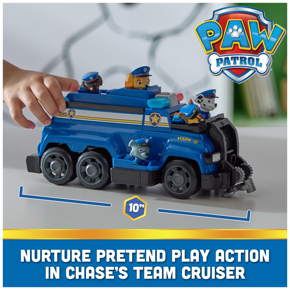 PAW Patrol Team Cruiser rear view showcases retractable winch and barricade for action-packed scenes
