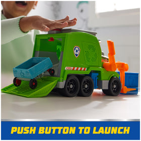 Ramp lowers to reveal Rocky riding the transformed vehicle