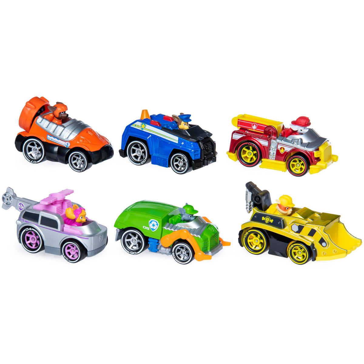 PAW Patrol True Metal Classic Gift Pack six vehicles front view with durable die-cast build.
