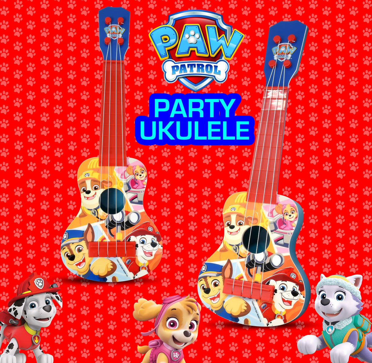 Paw Patrol ukulele hands-small shows child-friendly design aiding beginner players.