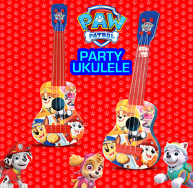 Paw Patrol ukulele hands-small shows child-friendly design aiding beginner players.