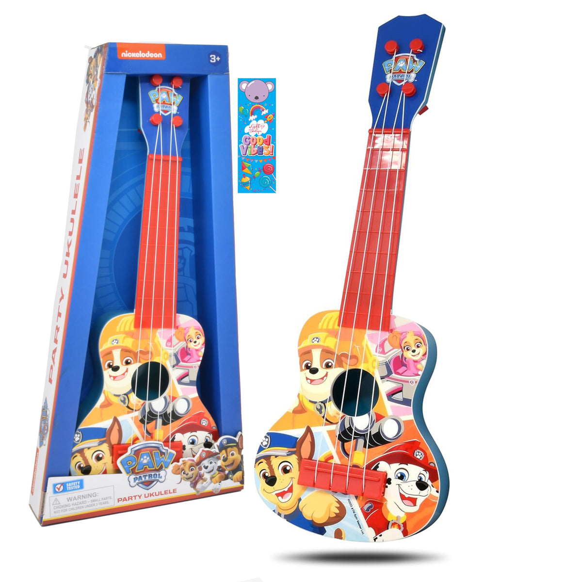 Paw Patrol ukulele kid-playing encourages early rhythm and fun music sessions.