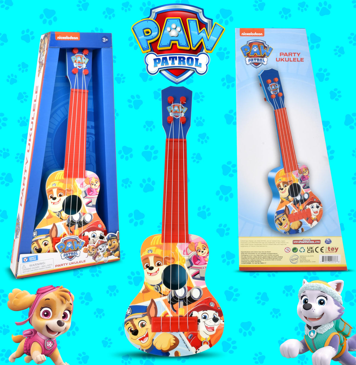 Paw Patrol ukulele party-setting perfect for birthday or playdate fun.