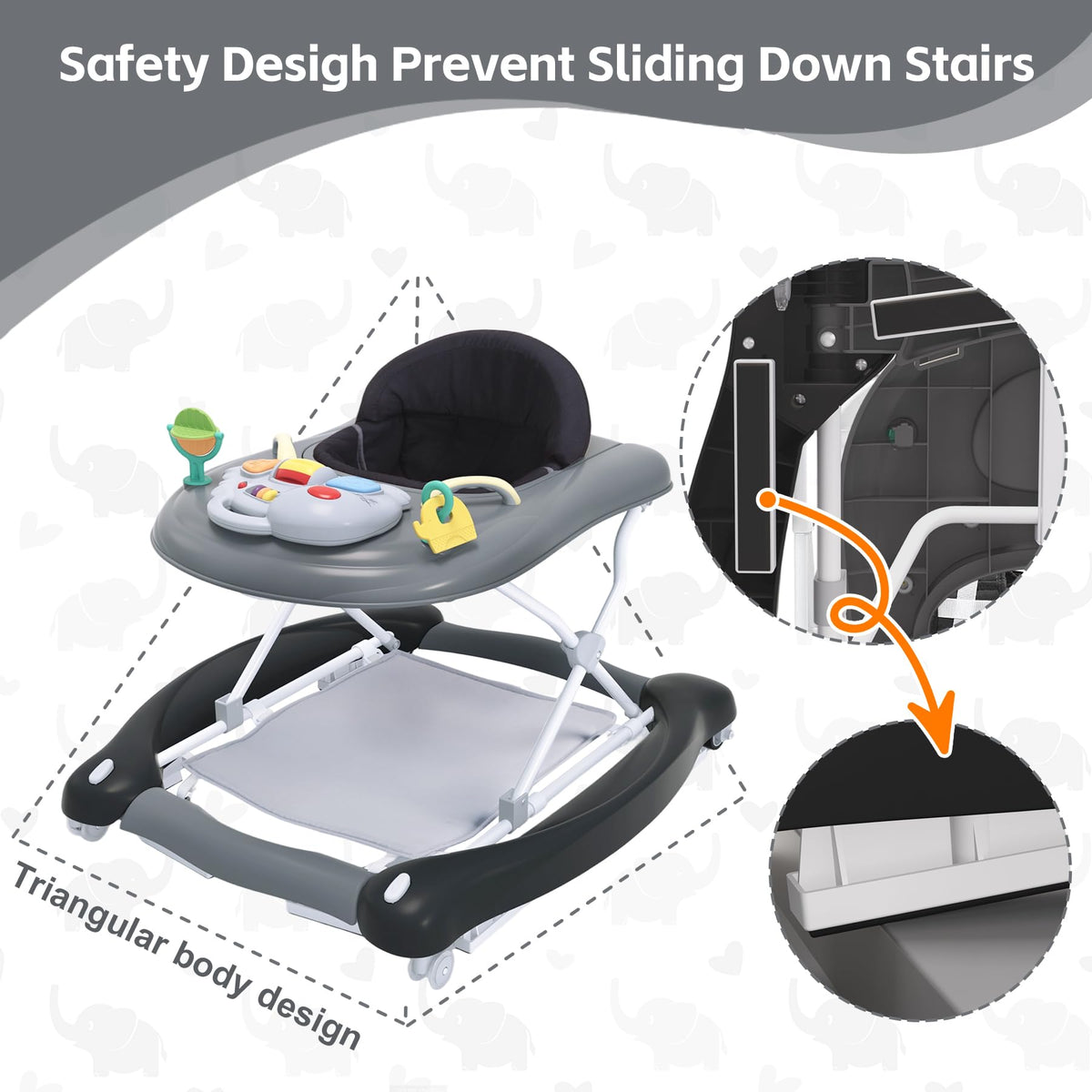 Three-height Pawtong walker adapts to growing baby for comfortable seating
