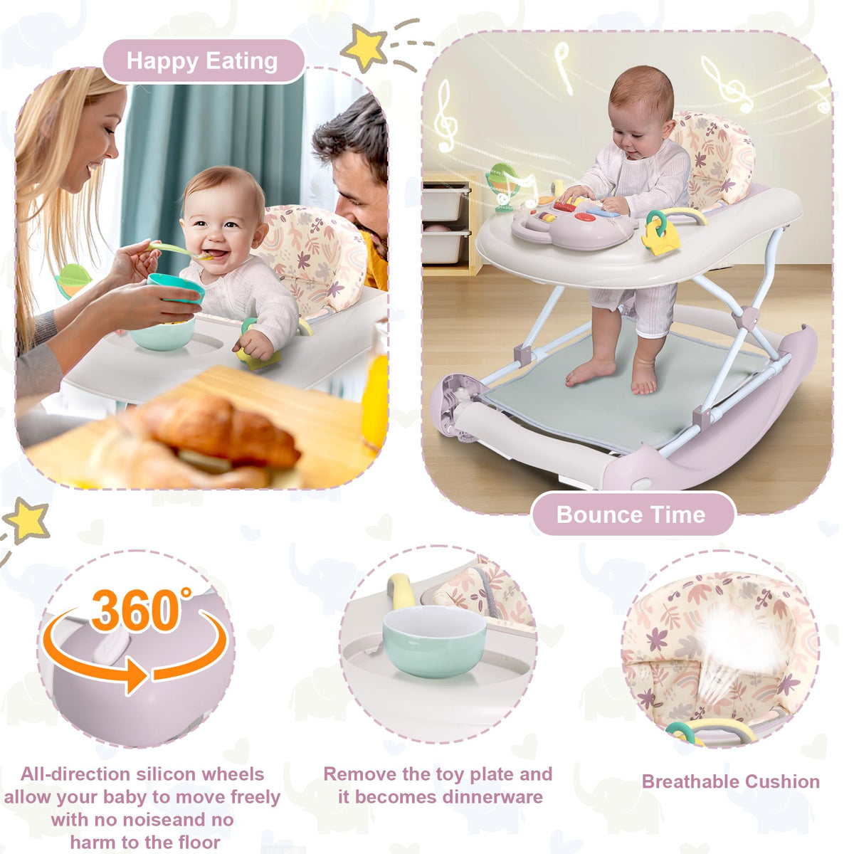 Pawtong 5-in-1 walker with toys and music for engagement.
