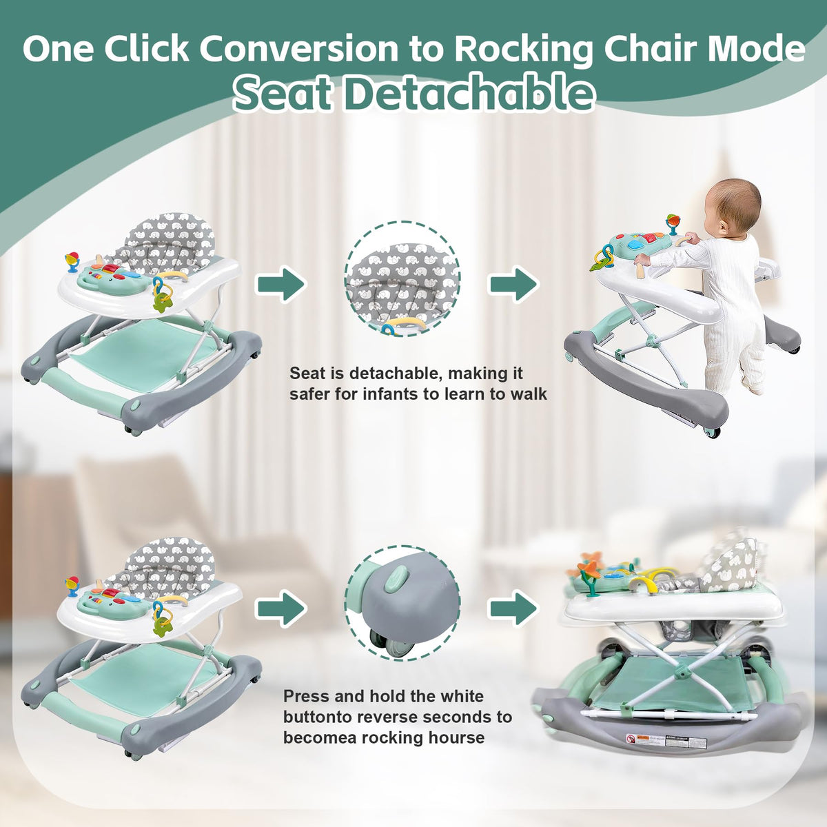 Pawtong adjustable-height design grows with baby for comfortable use.