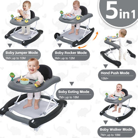 Pawtong foldable 5-in-1 walker in bouncer mode provides soothing vibes and built-in toys