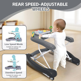 Pawtong walker in eating-table mode offers a convenient snack or play surface