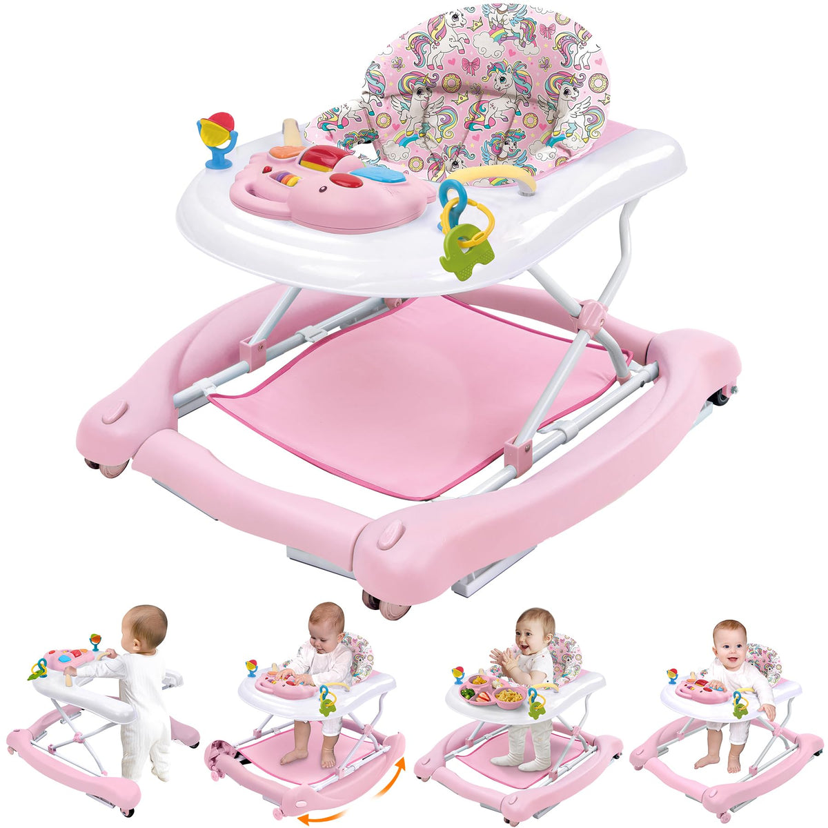 Pawtong foldable 5-in-1 walker assembly in pink supports easy setup.