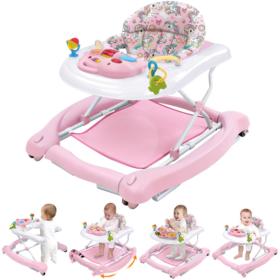 Pawtong foldable 5-in-1 walker assembly in pink supports easy setup.