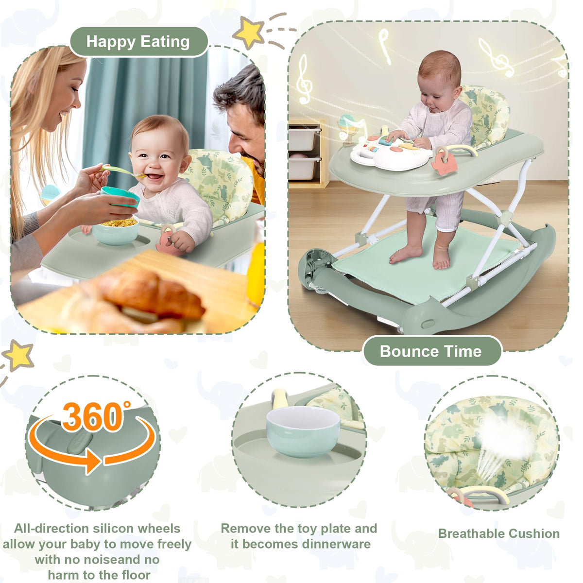 Pawtong rocker and bouncer modes in use for soothing play