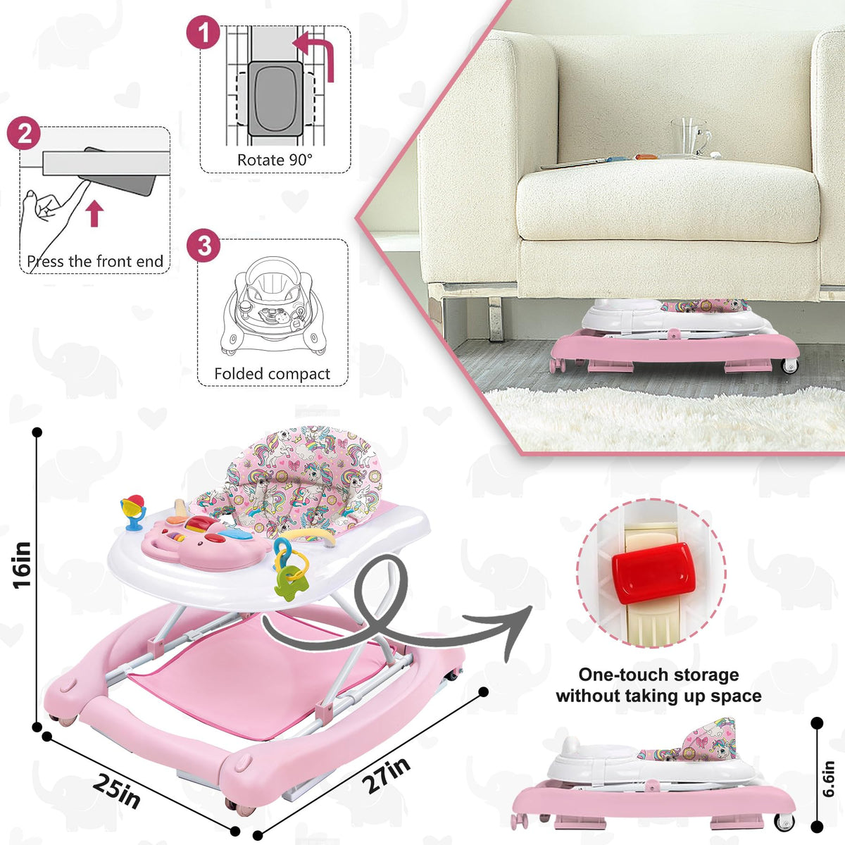 Pawtong safe baby walker meets safety standards for reassurance.