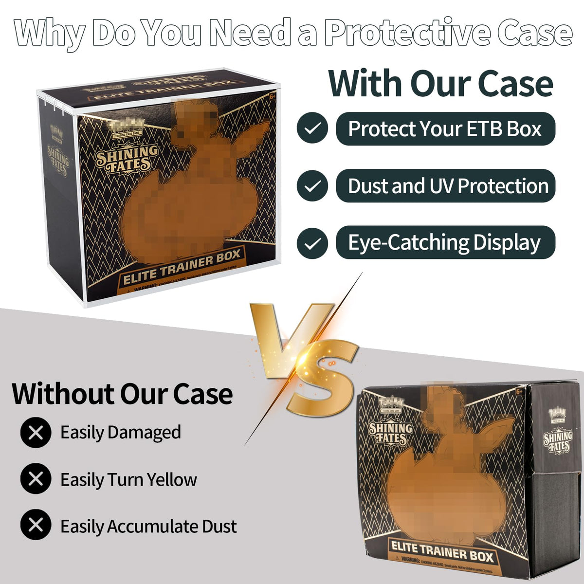Paxato ETB protector case thickened acrylic emphasizes sturdy protection with clear visibility.