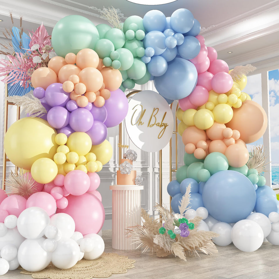 PAXILE pastel balloon arch kit 18-inch balloons for vibrant birthday decor.