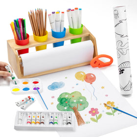 Payarma paper roll dispenser on kids easel enabling clean tearing and easy use