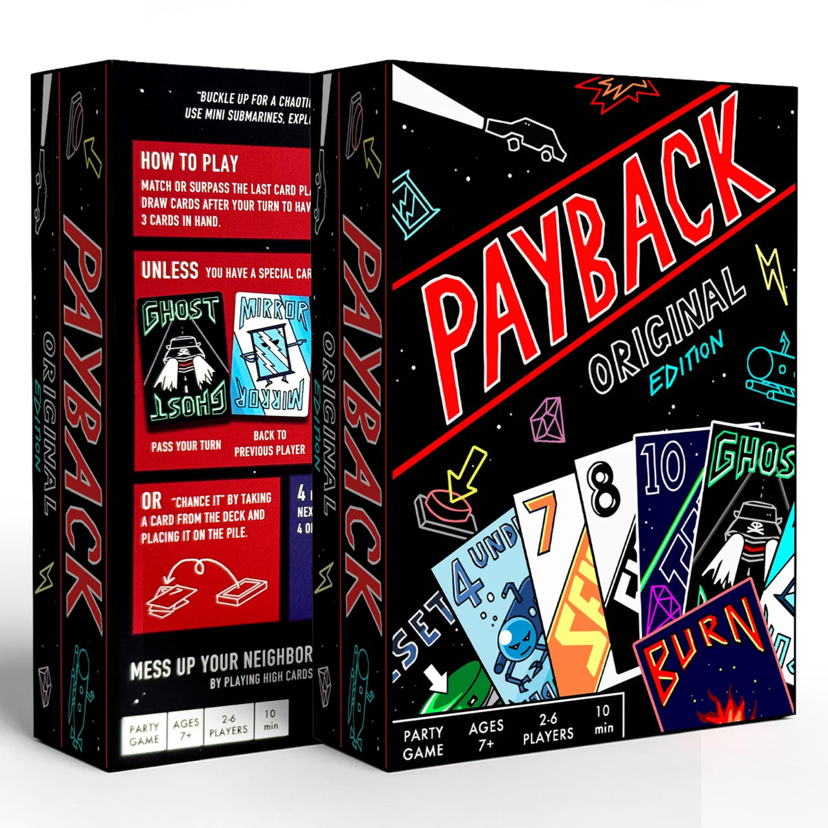 PAYBACK Original Edition game setup with compact magnetic box for portable play.
