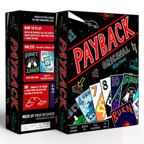 PAYBACK Original Edition game setup with compact magnetic box for portable play.