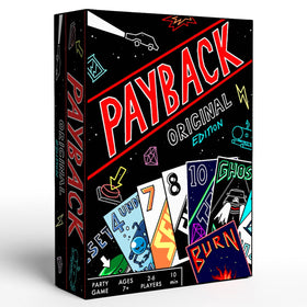 PAYBACK Original Edition playing cards laid out for quick, chaotic family fun.