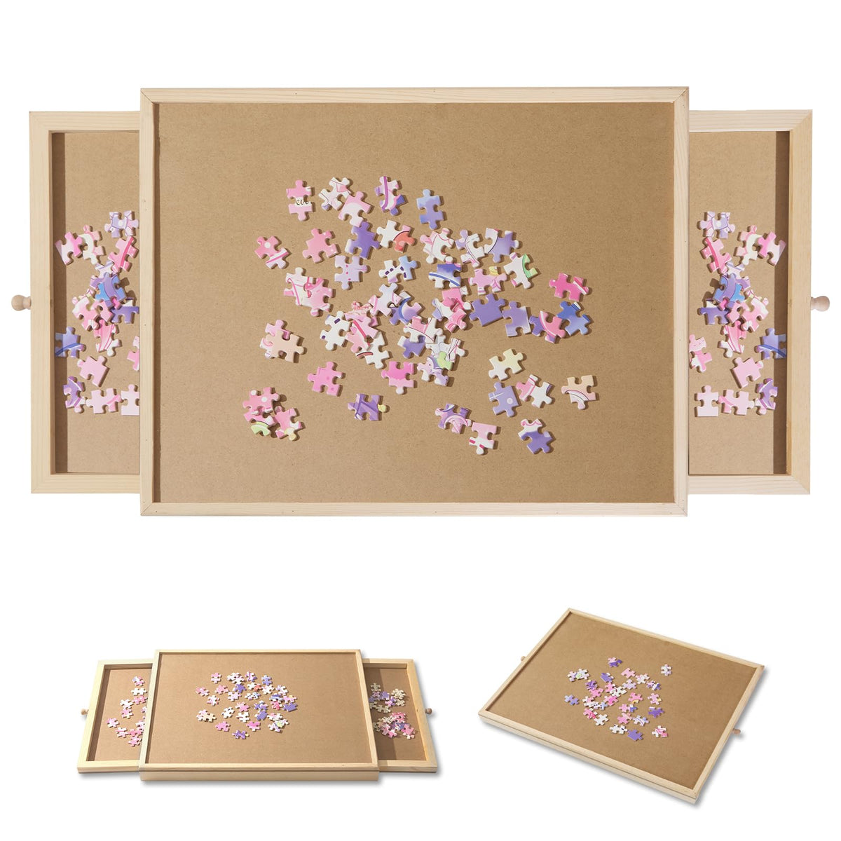 PAZIONMI small puzzle board wooden surface enables sturdy, stable puzzle setup.
