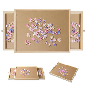 PAZIONMI small puzzle board wooden surface enables sturdy, stable puzzle setup.