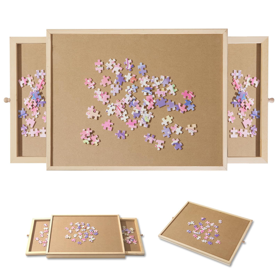 PAZIONMI small puzzle board wooden surface enables sturdy, stable puzzle setup.